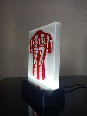 3D Dönüşüm Atölyesi Kişiye Özel Isimli ve Numaralı Forma Kabartmalı Taraftar Dekoratif LED Lamba Kablolu Beyaz LED