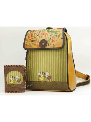 Hoodie Mouse Dans Eden Fare Figürlü Kapaklı Sırt Çantası Hardal, Cüzdan Kahverengi Etnik Bohem Style Cüzdan Kombin