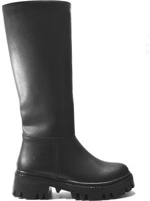 Beety 23BK120.1417 Siyah & Bej Fermuarlı Kalın Taban Uzun Kadın Çizme