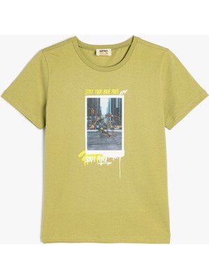 Koton Kaykay Baskılı Bisiklet Yaka Kısa Kollu Pamuklu Tişört