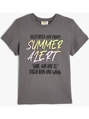 Koton Kısa Kollu Tişört Baskı Detaylı Bisiklet Yaka Pamuklu