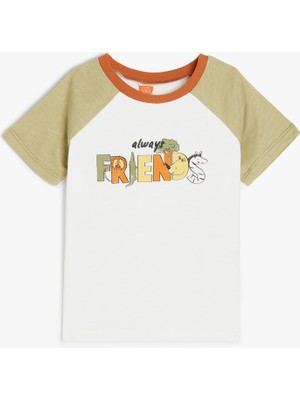 Koton Bisiklet Yaka Pamuklu Baskı Detaylı Kısa Kollu Tişört