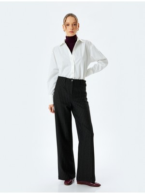 Koton Standart Bel Bol Düz Paça Çizgili Kumaş Pantolon