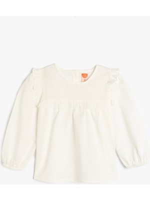 Koton Pamuklu Bisiklet Yaka Uzun Kollu Basic Fırfır Detaylı Bluz