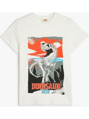 Koton Tişört Dinozor Baskı Detaylı Kısa Kollu Bisiklet Yaka Pamuklu