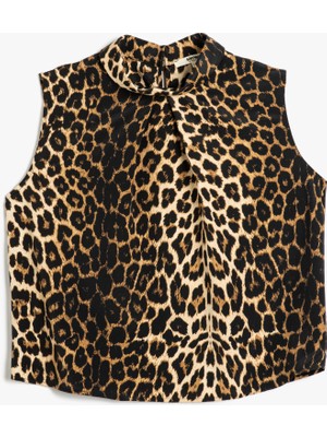 Koton Dik Yaka Kolsuz Leopar Desenli Bluz