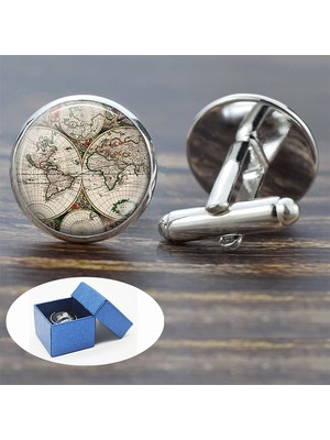 Renjie Shop CGümüş Tarzı Almanya Erkek Kol Düğmesi Amerika Avrupa Haritası Gümüş Takı Düğün Kol Düğmeleri  - Dünya Haritası Cufflinks (Yurt Dışından)