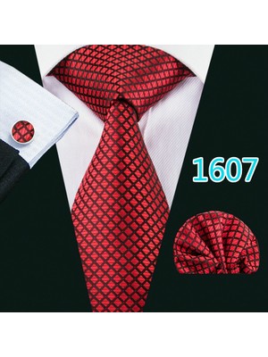 Renjie Shop CÇok Renkli Stil No.5141 Beden Erkekler Için Lüks Ipek Kravat Iş Plaid Kontroller Dokuma Mendil Kol Düğmesi Formal Set (Yurt Dışından)