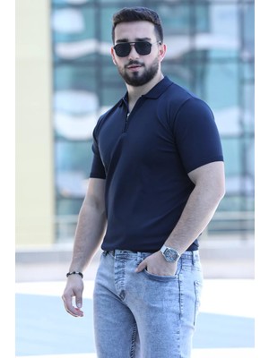Mishar İtalia Polo Yaka Yarım Fermuarlı Likralı Erkek Tişört
