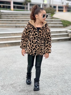 Kız Çocuk Leopar Peluş Mont