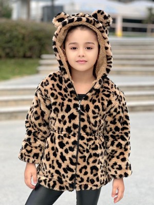 Kız Çocuk Leopar Peluş Mont