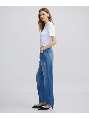 Eskitme efektli wide leg fit jean pantolon IW6240018004629