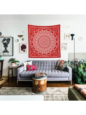 The Lucid Lab Red Bohemian Mandala Duvar Örtüsü - 135  cm   x  135  cm