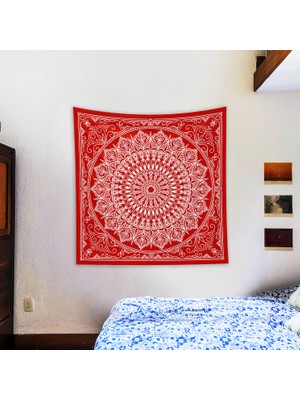 The Lucid Lab Red Bohemian Mandala Duvar Örtüsü - 135  cm   x  135  cm