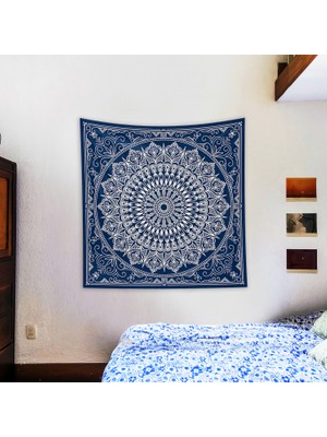 The Lucid Lab Blue Bohemian Mandala Duvar Örtüsü - 135  cm   x  135  cm