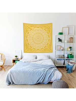 The Lucid Lab Yellow Bohemian Mandala Duvar Örtüsü - 135  cm   x  135  cm