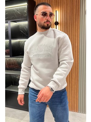 Mishar İtalia Bisiklet Yaka Nakışlı Üç Iplik Şardonlu Erkek Sweatshirt