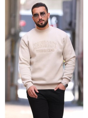 Mishar İtalia Bisiklet Yaka Nakışlı Üç Iplik Şardonlu Erkek Sweatshirt