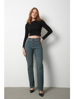 Modaca Kadın Yüksek Bel Boyfriend Jeans Eskitme