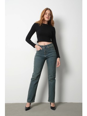 Modaca Kadın Yüksek Bel Boyfriend Jeans Eskitme