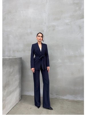 Msm Fashion Kadın Ikili Kuşaklı Blazer Ceket Pantolon Takım