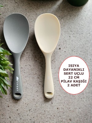 Multiamo İvory Sert Uçlu Isıya Dayanıklı Yanmaz Yapışmaz Silikon Kaşık 2'li 22 cm