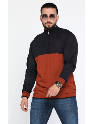Mishar İtalia Erkek Yarım Boğazlı Renk Garnili Triko Kazak