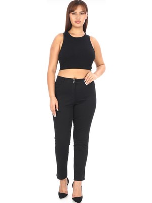 Akşen Giyim Büyük Beden Kadın Tam Yazlık Pamuklu Ince Keten Bol Likralı Boru Paça Pantolon