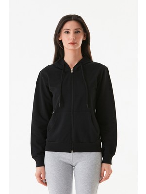 FullaModa Kapüşonlu Fermuarlı Sweatshirt