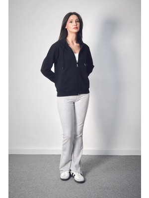 FullaModa Kapüşonlu Fermuarlı Sweatshirt