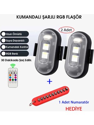 Babikamium Kumandalı Şarjlı Çift RGB LED Flaşör Suya Dayanıklı 2 Adet Uzun Ömürlü Aksesuar