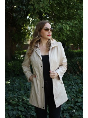 1616 Fermuarlı Cep Detaylı Kapuşonlu Bondit Ceket