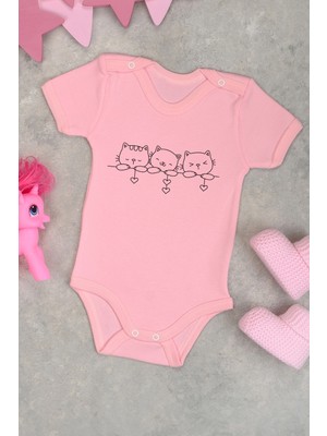 %100 Pamuk Sevimli Kedi Baskılı Omuz Çıt Çıt Zıbın