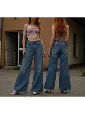 Enzim Jeans Kadın %100 Pamuk Wide Leg Baggy Jeans
