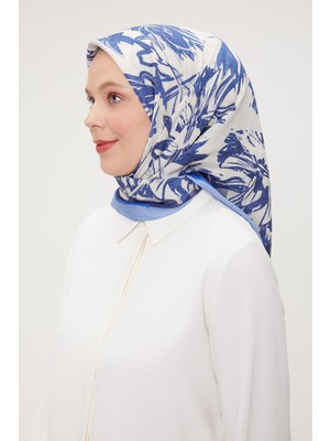 Lêvi D'or Mavi Çiçek Soyut Desen Modal İpek Eşarp