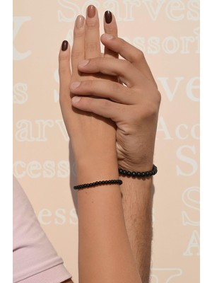 Sacce Scarves & Accessories Mat Siyah Doğaltaş Sevgili Bilekliği Çift