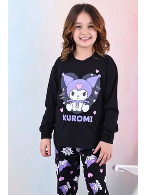 Isob Siyah Kuromi Desenli %100 Pamuk Kız Çocuk Pijama Takımı 3-13 Yaş 41203-41402-S