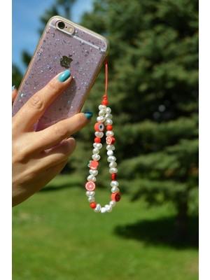 Sacce Scarves & Accessories Kırmızı Renkli Fimo Boncuklu Küçük Boy Telefon İpi Charmı Askısı