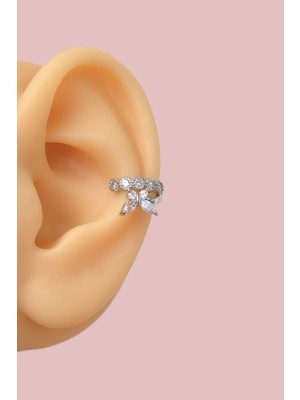 Sacce Scarves & Accessories Kelebekli Sıkıştırmalı Kıkırdak Küpesi Taşlı Gümüş Renk Earcuff