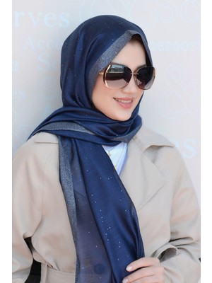 Sacce Scarves & Accessories Doğal Ipek Lacivert Renkli Ipek Şal