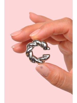 Sacce Scarves & Accessories Burgu Model Bombeli Earcuff Büyük Bombeli Kıkırdak Küpesi Gümüş Renkli