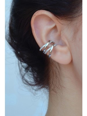 Sacce Scarves & Accessories Gümüş Renkli Çapraz Atmalı x Çok Sıralı Earcuff Kıkırdak Küpesi