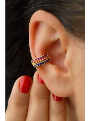 Sacce Scarves & Accessories Renkli Taşlı Earcuff Sıkıştırmalı Kıkırdak Küpesi