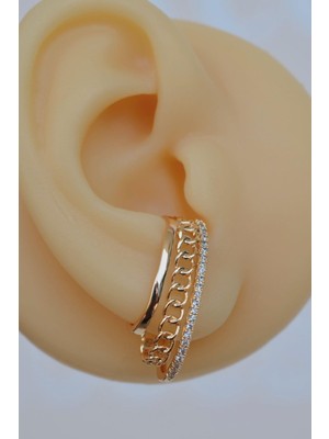 Sacce Scarves & Accessories Zincir ve Zirkon Taş Detaylı Çoklu Earcuff Sıkıştırmalı Kıkırdak Küpesi