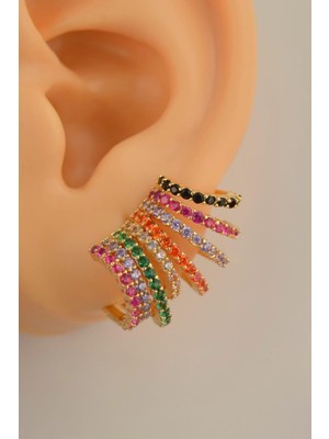 Sacce Scarves & Accessories Multicolor Çoklu Earcuff Çok Renkli Kıkırdak Küpesi Gold