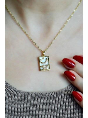 Sacce Scarves & Accessories Tarot Kartı Kolye Ay Sembolü Kolye The Moon Plaka Madalyon Kolye Gold