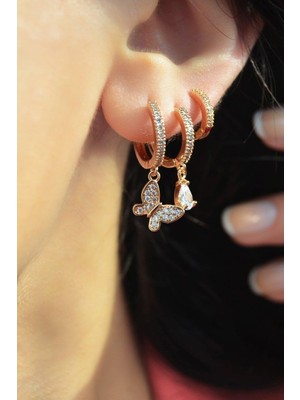 Sacce Scarves & Accessories Üçlü Kelebekli Küpe Altın Rengi