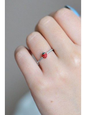 Sacce Scarves & Accessories Ayarlanabilir İnce Çilek Yüzük Gümüş Renkli