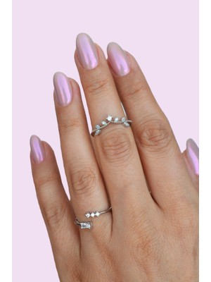 Sacce Scarves & Accessories Şarmaşık Çiçek Prenses Tacı Figürlü Yüzük Ayarlanabilir Eklem Yüzüğü İnce Yüzük Seti Silver Renk