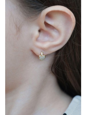 Sacce Scarves & Accessories Zirkon Taşlı Kalpli Çocuk Küpesi Halka Model Altın Rengi